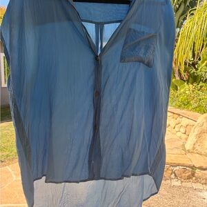 Pomandère Silk Button Blouse Italian made -Beautiful Sky /Dusty Blue New w/o tag